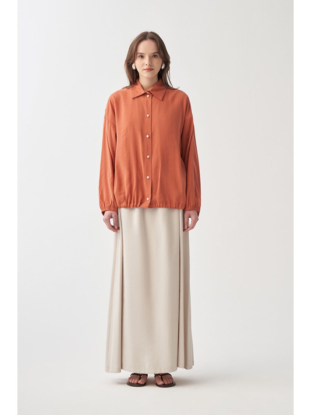 Kahverengi Kiremit-Düğmeli Oversize Ceket-2