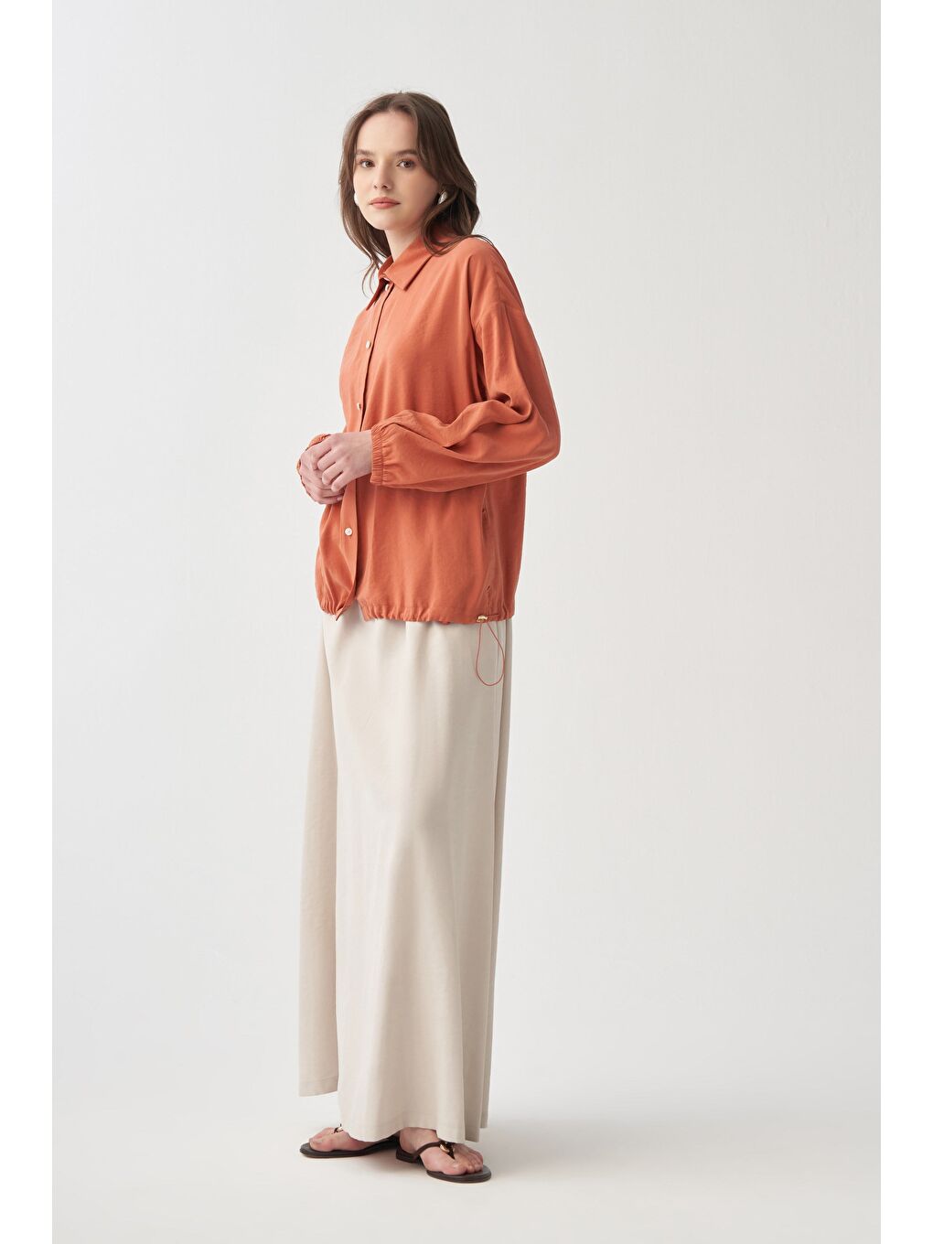 Kahverengi Kiremit-Düğmeli Oversize Ceket-3
