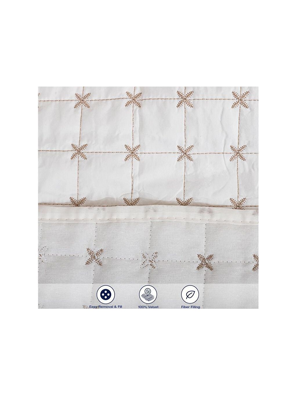 Ekru Yıldız Çift Kişilik Kapitoneli Yatak Örtüsü Krem-6