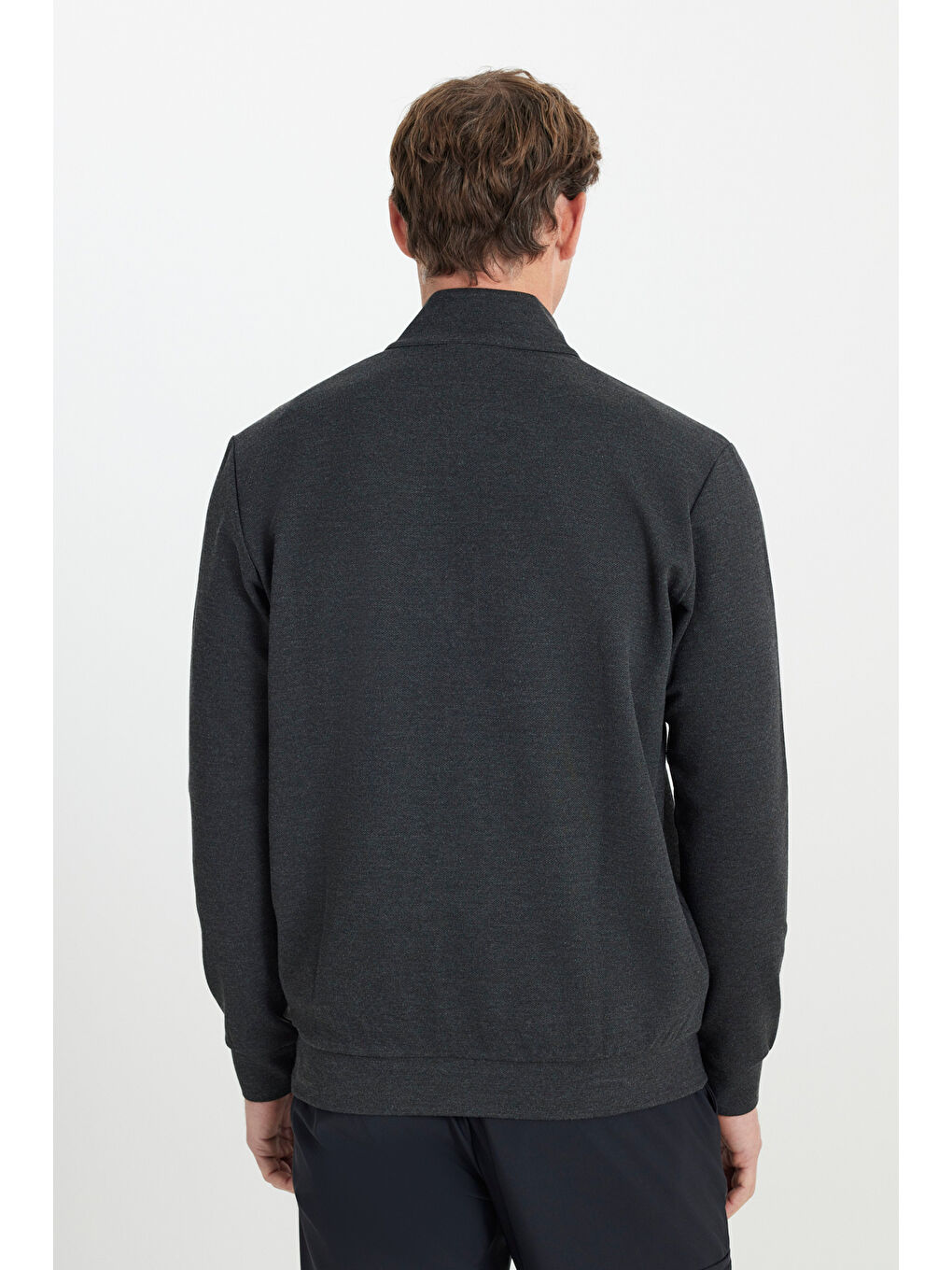 Erkek Antrasit-Melanj Sıcak Tutan Regular Fit Rahat Kesim Bato Dik Yaka Esnek Sweatshirt-4