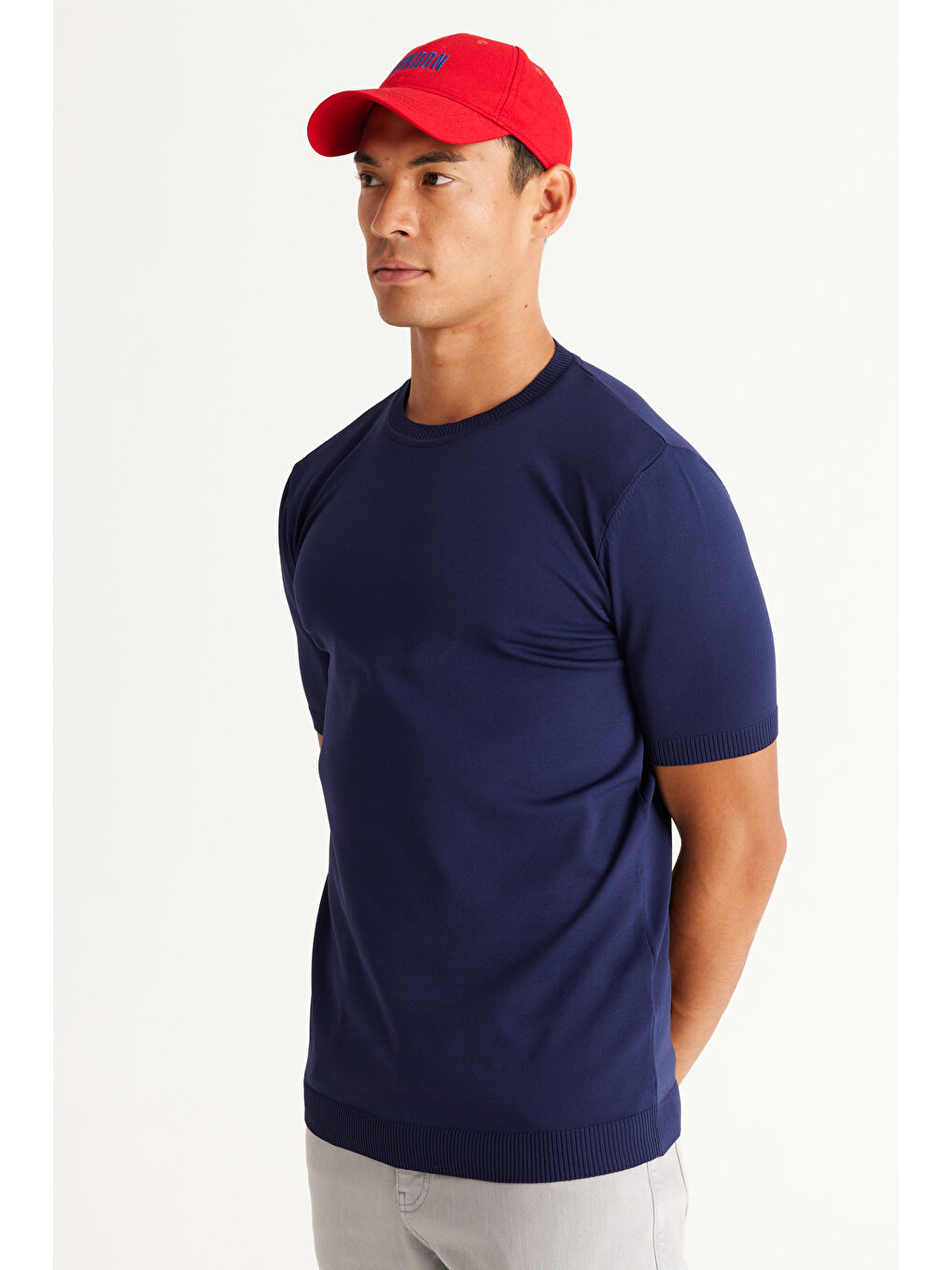 Erkek Lacivert Standart Fit Normal Kesim Bisiklet Yaka Triko Kazak-2