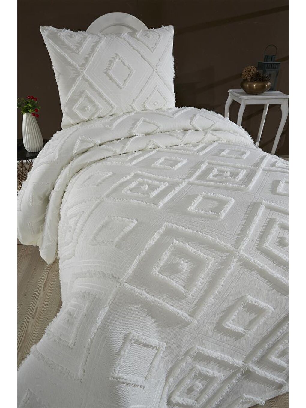 Ekru Samira 2 Parça Tek Kişilik Pike Takımı Krem-1