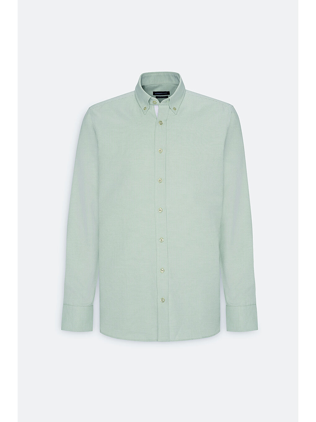 Erkek Yeşil Slim Fit Dar Kesim Düğmeli Yaka Armürlü Pamuklu Gömlek-7
