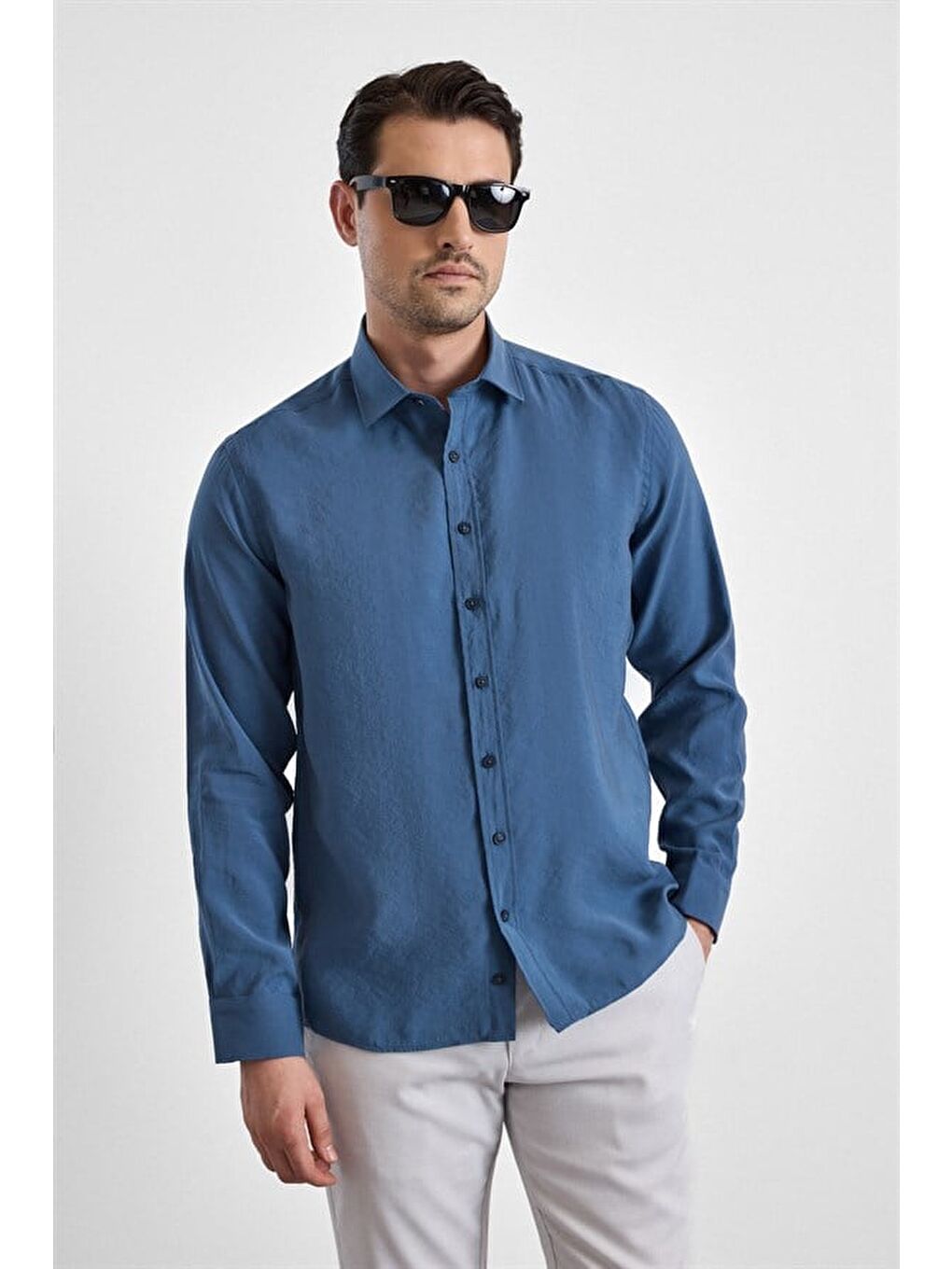 Mavi Slim Klasik Yaka Düz Casual Gömlek