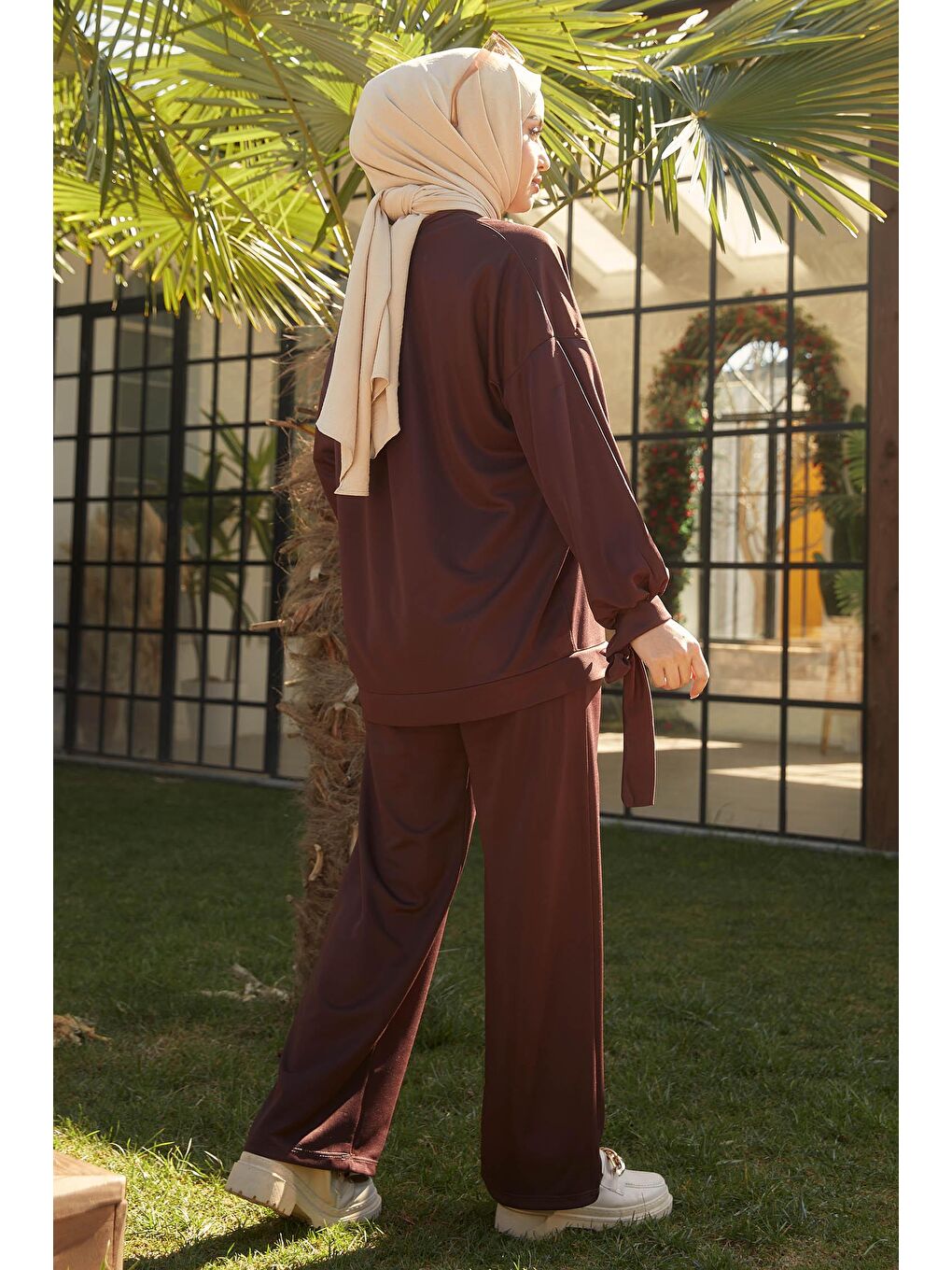 Bisiklet Yaka Kadın Kahverengi Tunik+Pantolon - 11542-5