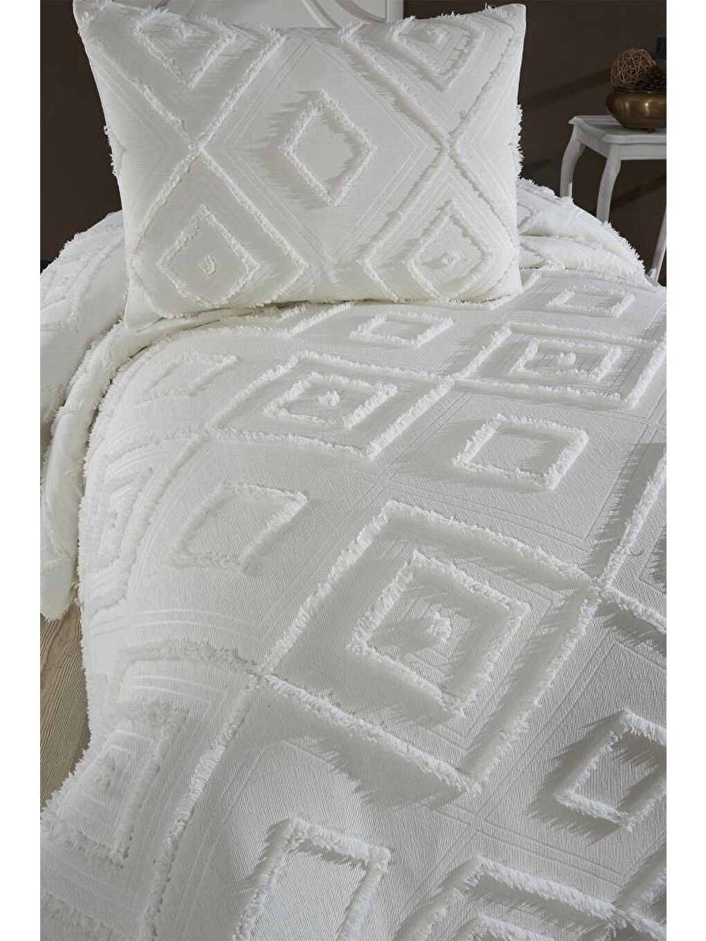 Ekru Samira 2 Parça Tek Kişilik Pike Takımı Krem-2