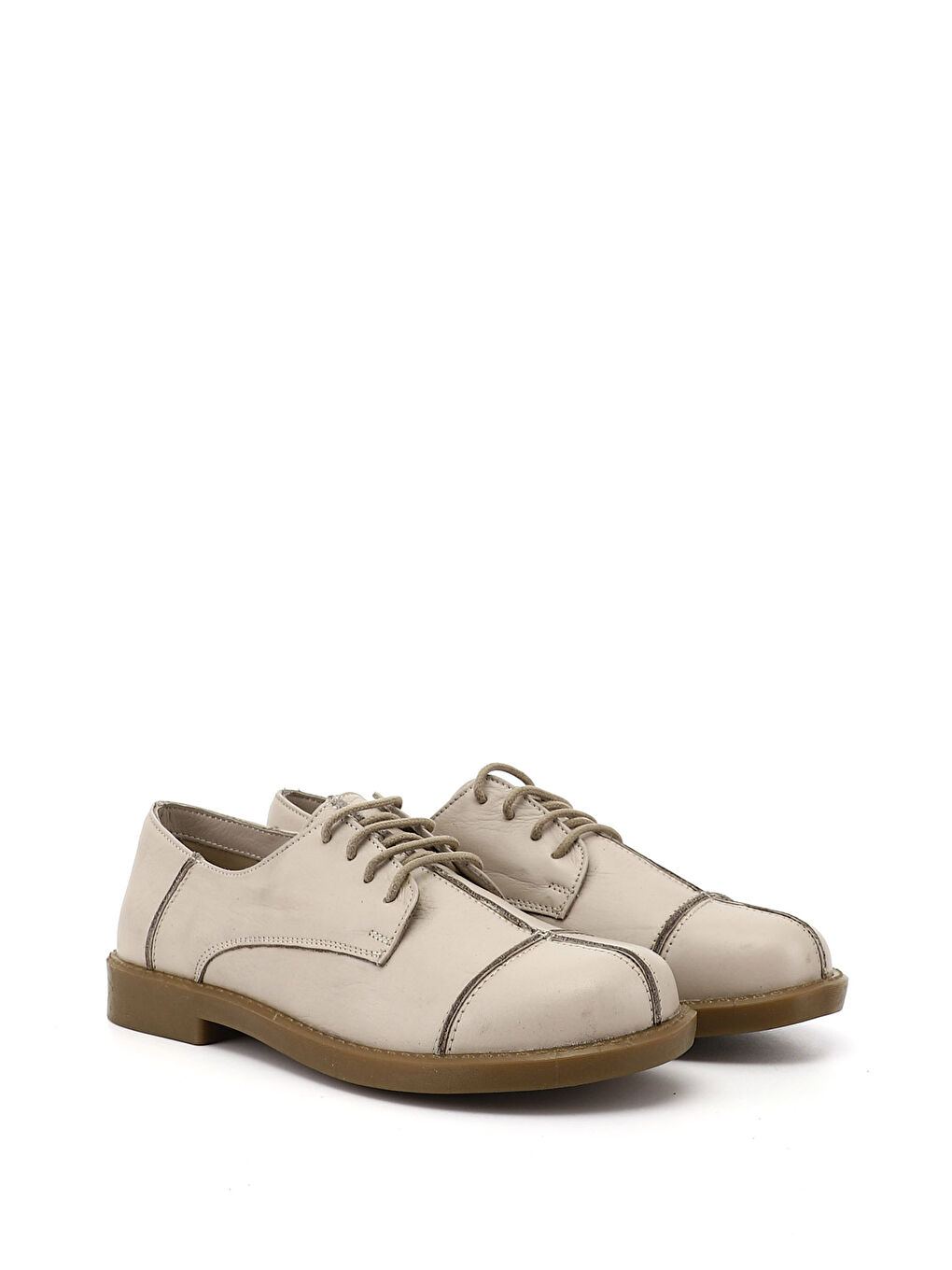 Bej Kadın YENİ BEJ Bağcıklı Hakiki Deri Oxford Ayakkabı-1