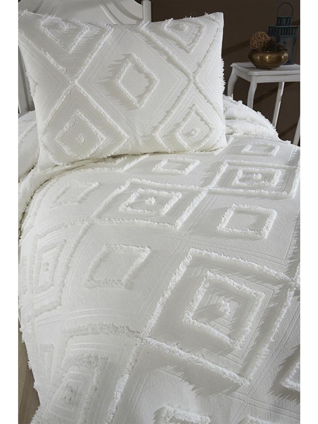 Ekru Samira 2 Parça Tek Kişilik Pike Takımı Krem-3