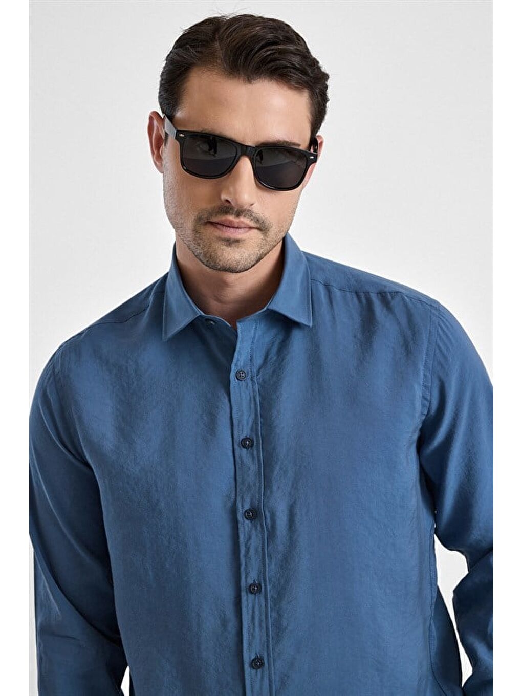 Mavi Slim Klasik Yaka Düz Casual Gömlek-1