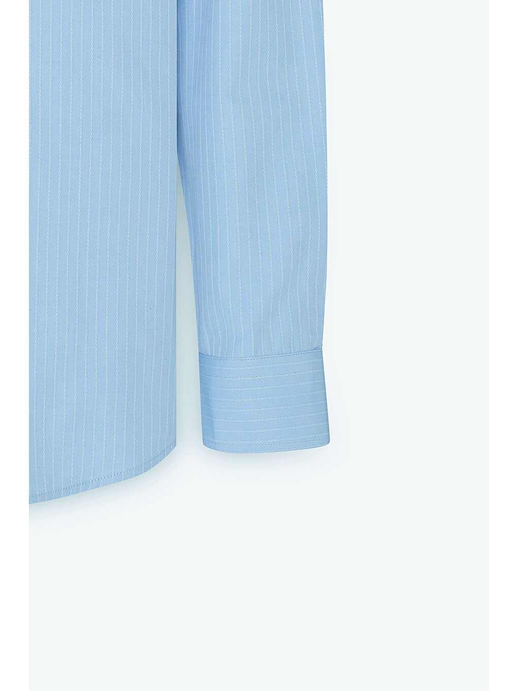 Erkek Açık Mavi Pamuklu Slim Fit Dar Kesim Klasik Yaka Çizgili Gömlek-8