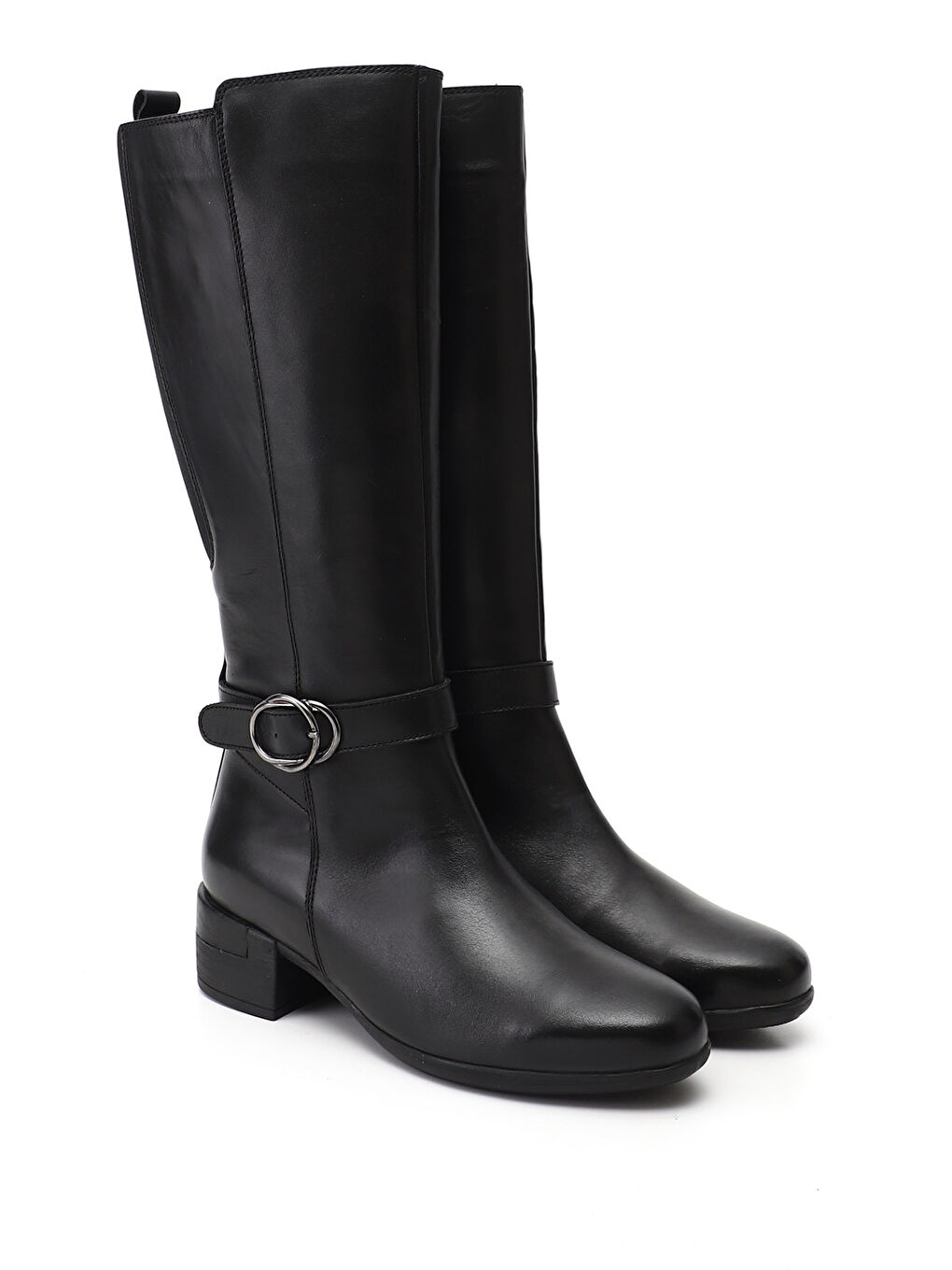 Siyah Kadın SİYAH Fermuarlı Kalın Topuklu Hakiki Deri Çizme-1
