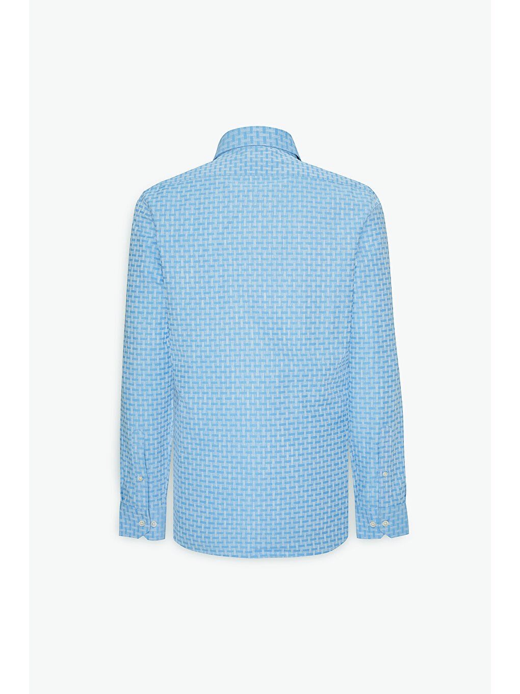 Erkek Açık Mavi %100 Pamuk Slim Fit Dar Kesim Düğmeli Yaka Armürlü Gömlek-9