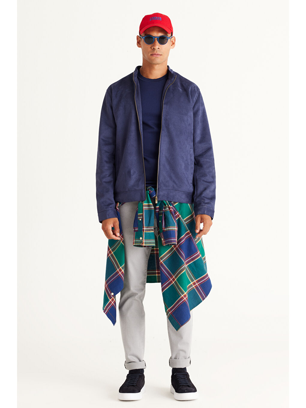 Erkek Lacivert Standart Fit Normal Kesim Bisiklet Yaka Triko Kazak-3