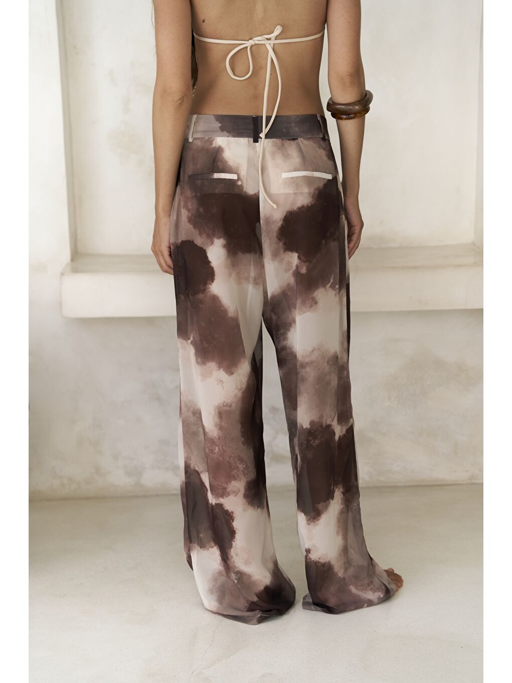 Kahverengi Budiono Transparan Patlı Kahve Pantolon-2