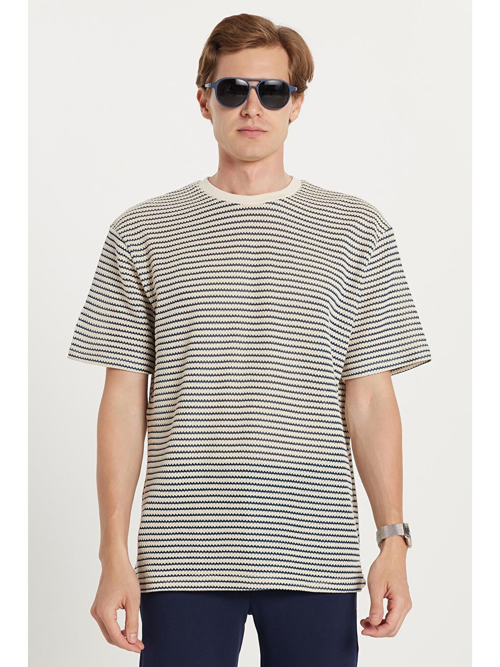 Karışık Erkek Relax Fit Rahat Kesim Pamuklu Bisiklet Yaka Örme Tişört-3