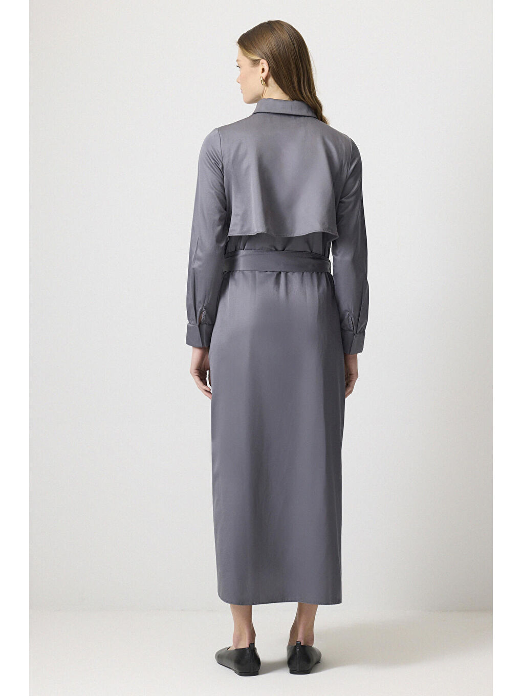 Gri Kuşaklı Gömlek Elbise-3