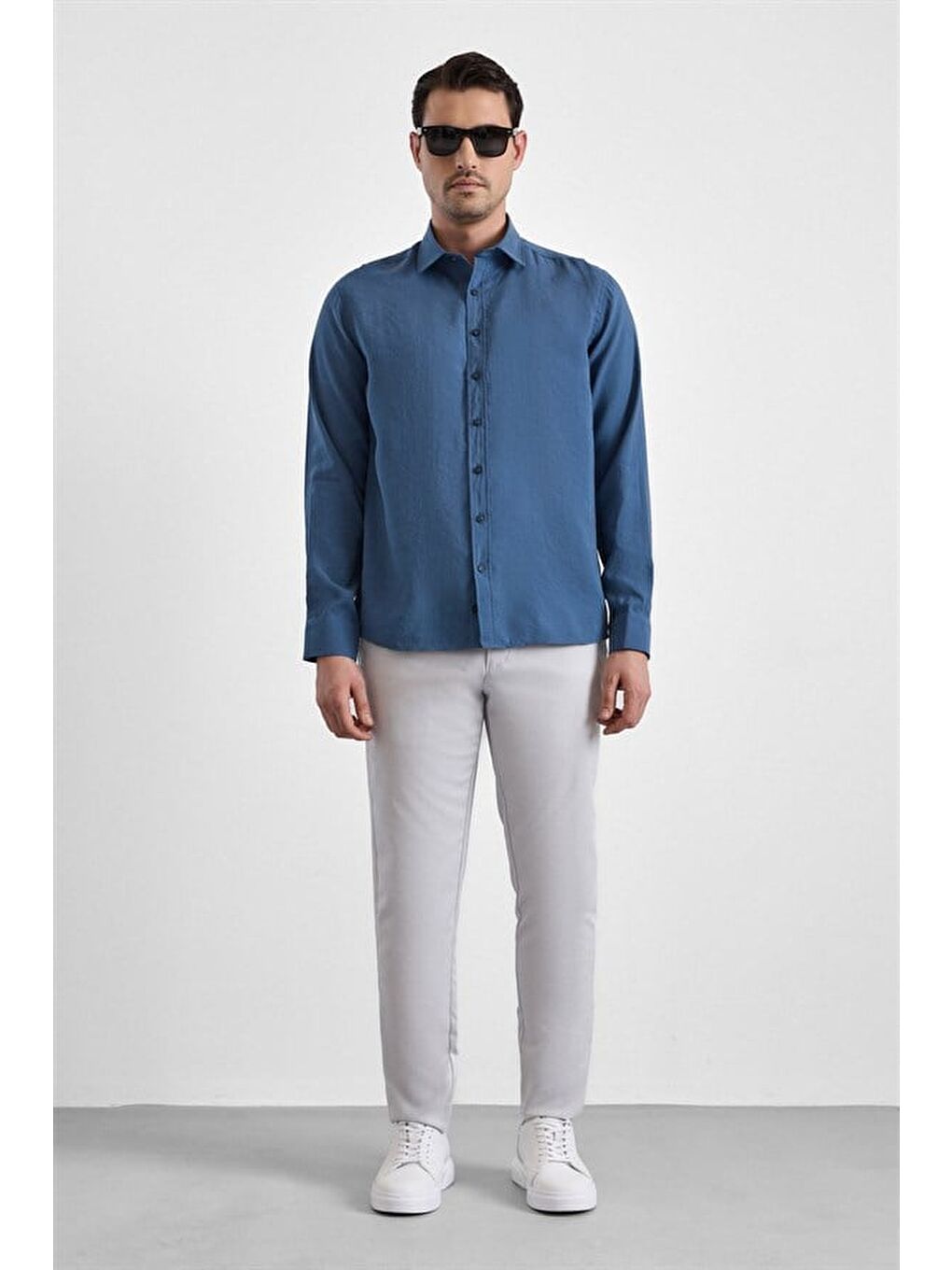 Mavi Slim Klasik Yaka Düz Casual Gömlek-4