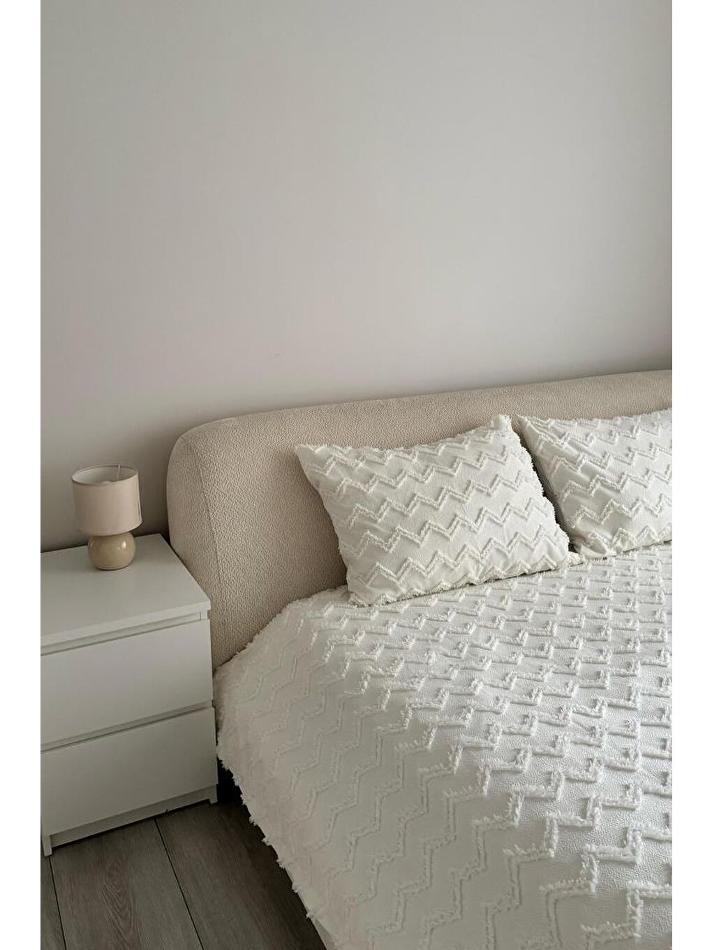 Ekru Lumpa 3 Parça Çift Kişilik Pike Takımı Krem-1