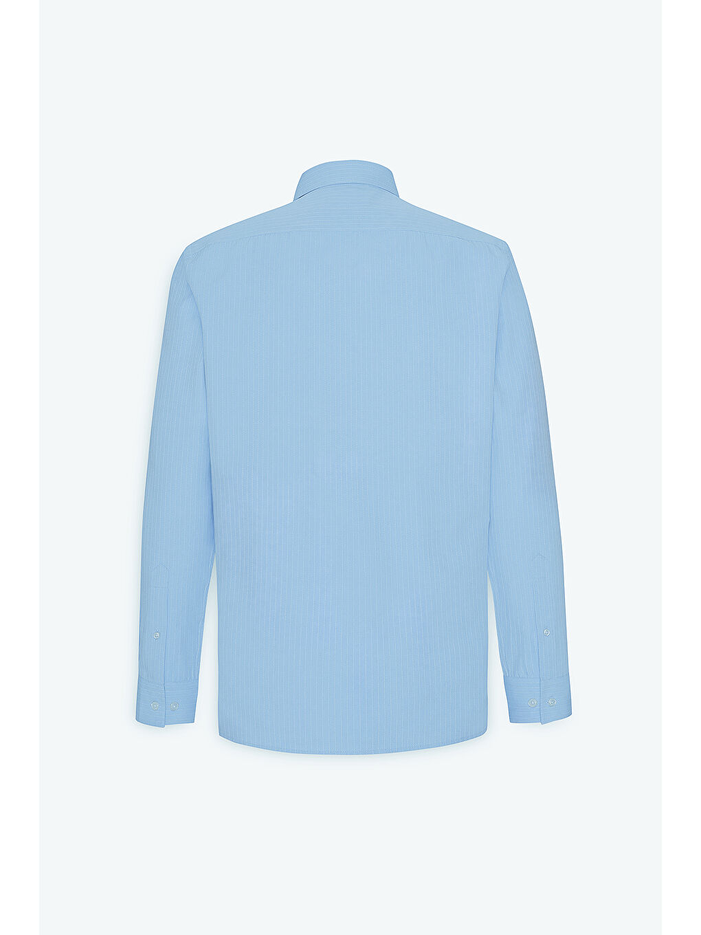 Erkek Açık Mavi Pamuklu Slim Fit Dar Kesim Klasik Yaka Çizgili Gömlek-9