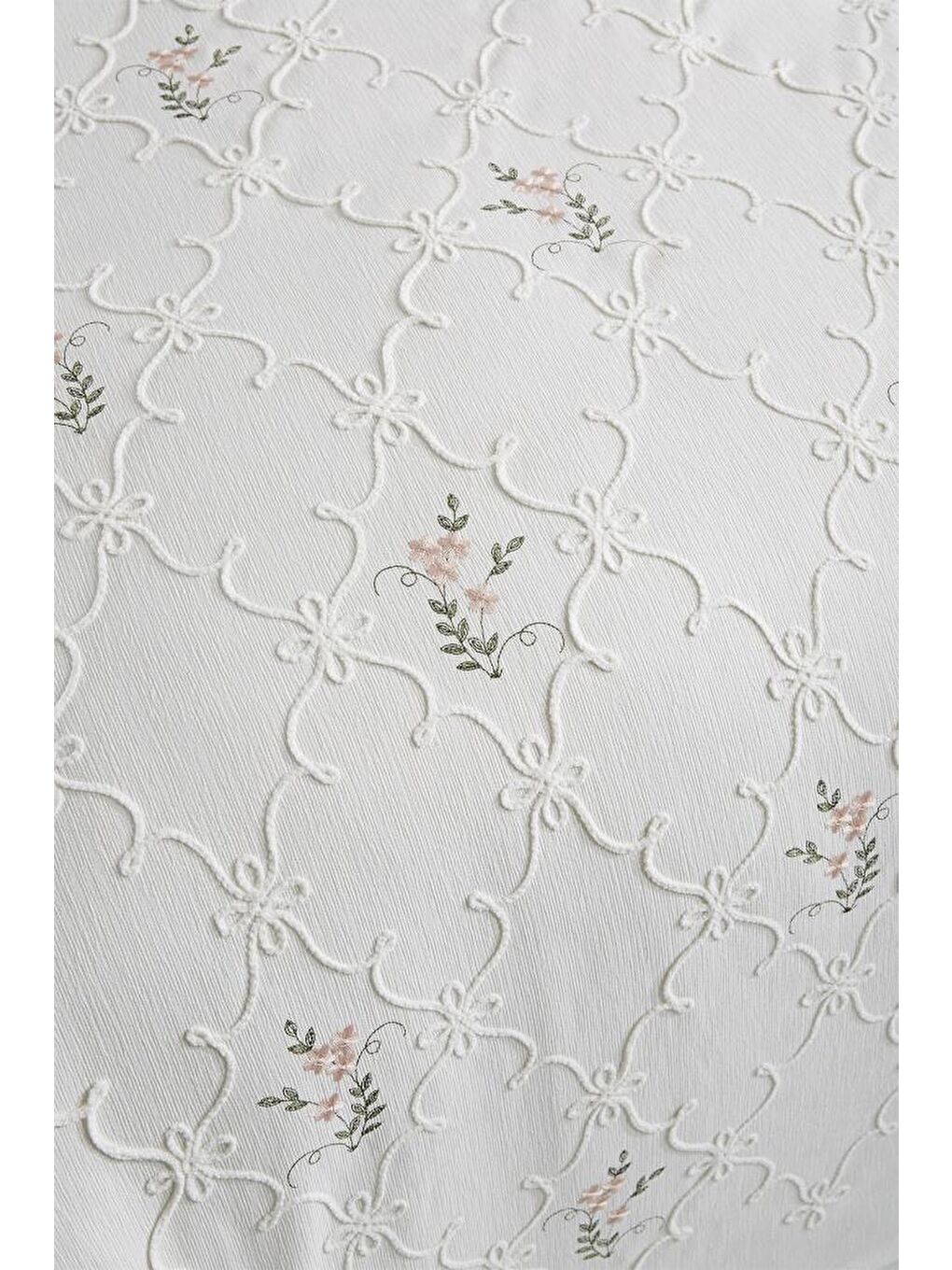 Ekru Pinkrose Nakışlı Şönil 2 Parça Tek Kişilik Yatak Örtüsü Krem-4