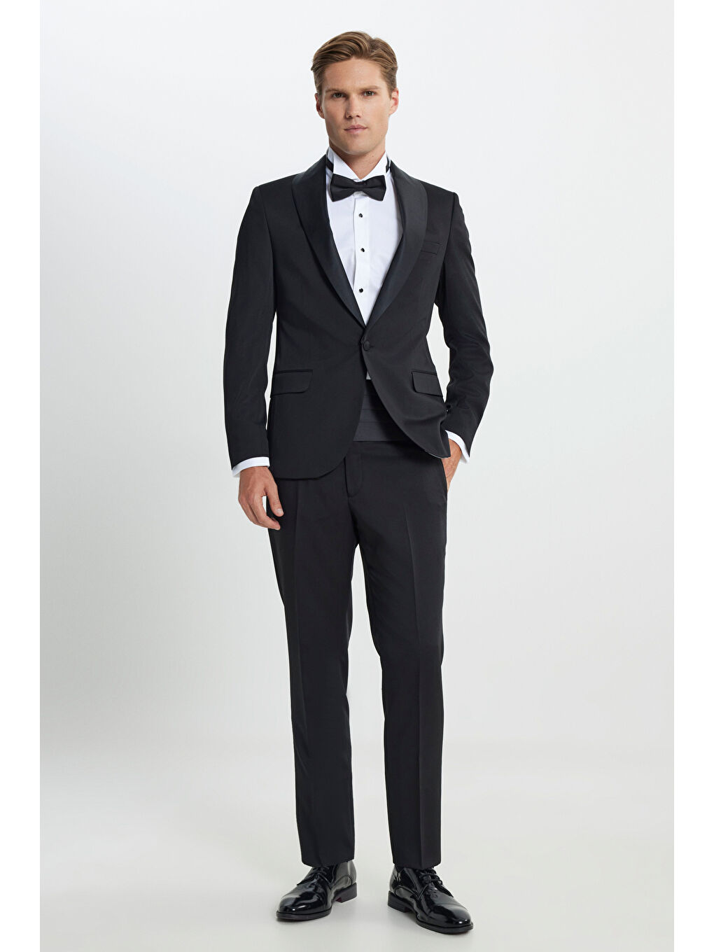 Erkek Siyah Slim Fit Dar Kesim Kırlangıç Yaka Desenli Klasik Smokin Takım-1