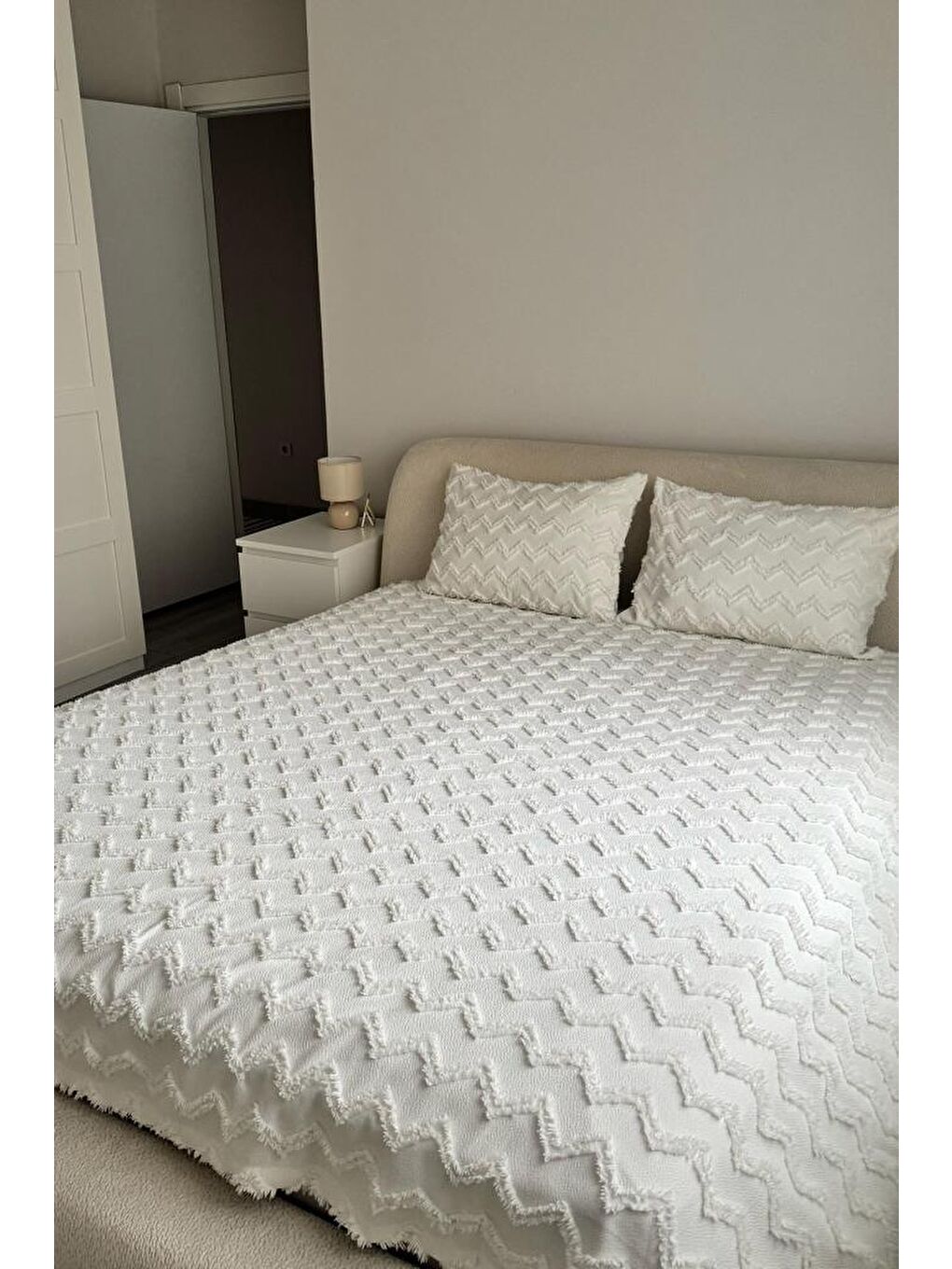 Ekru Lumpa 3 Parça Çift Kişilik Pike Takımı Krem-3