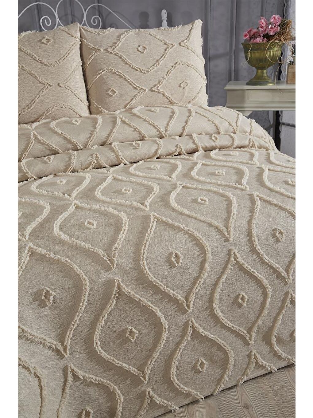 Pirot 3 Parça Çift Kişilik Pike Takımı Bej-1