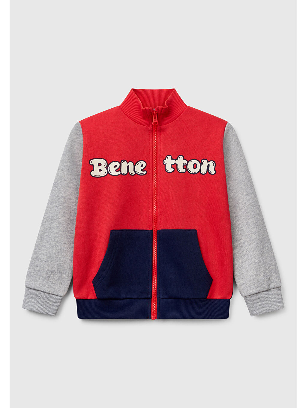 United Colors Of Benetton Erkek Çocuk Kırmızı Mix Benetton Logo İşlemeli Fermuarlı Sweatshirt