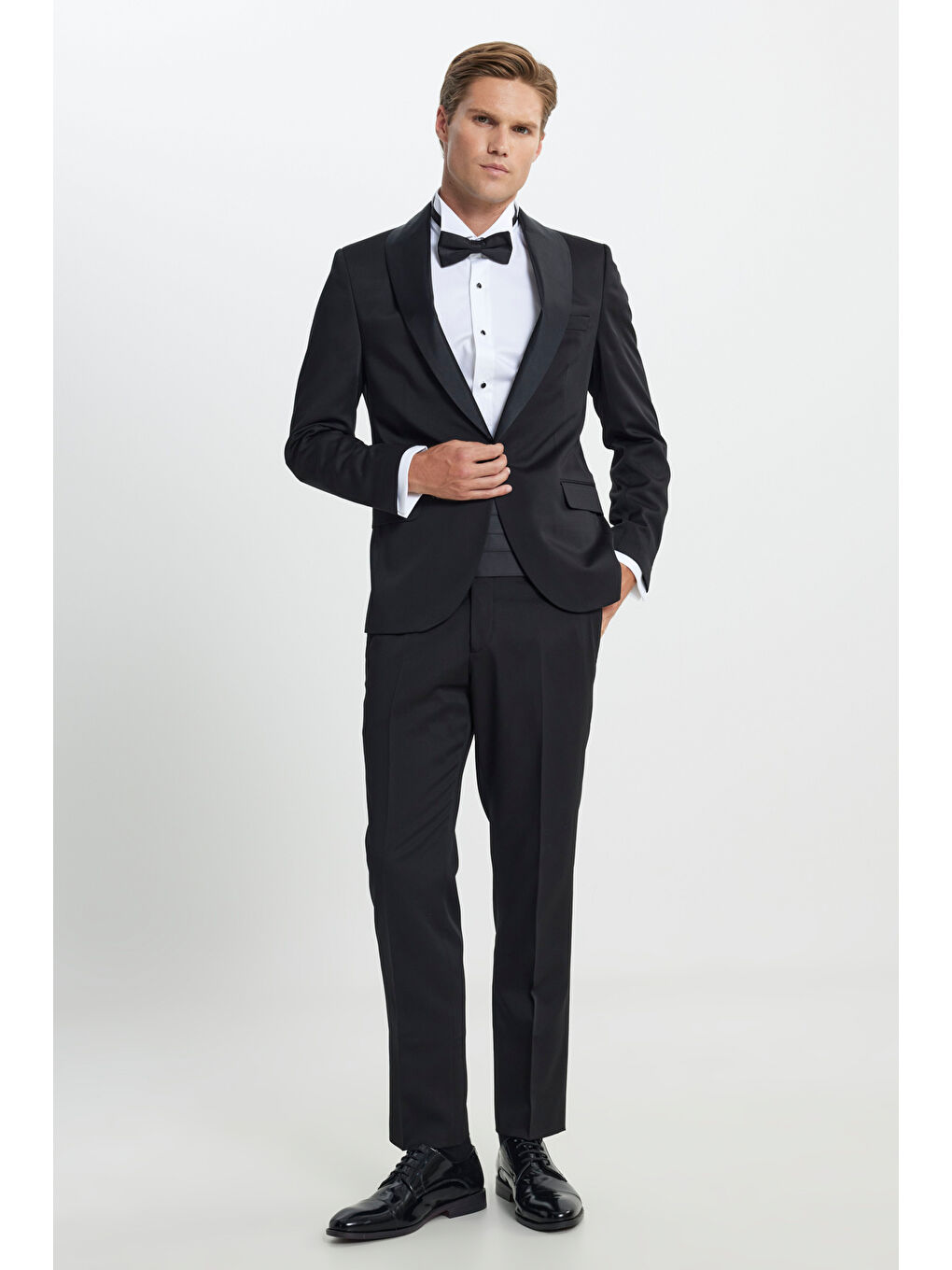 Erkek Siyah Slim Fit Dar Kesim Kırlangıç Yaka Desenli Klasik Smokin Takım-2