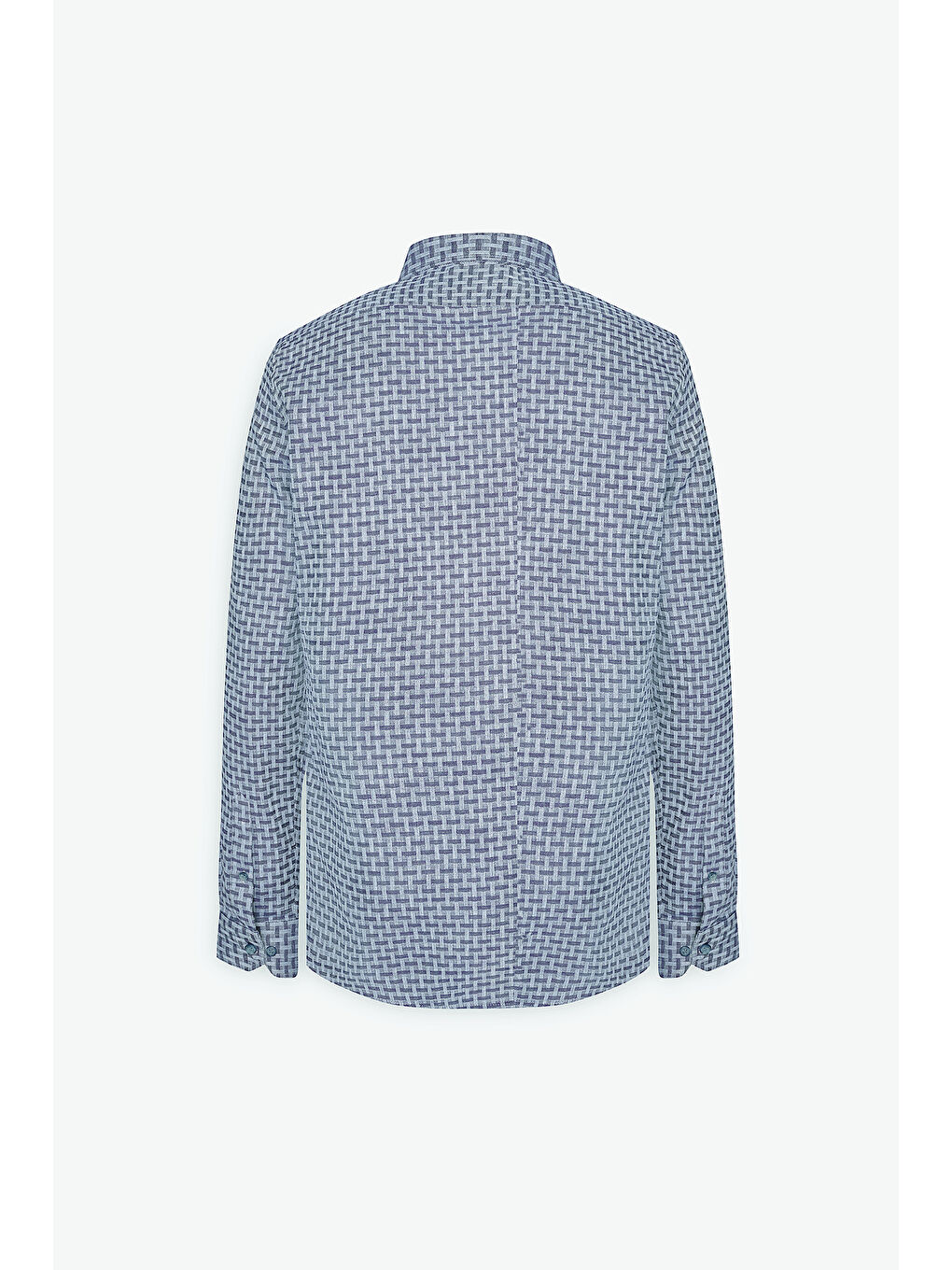 Erkek Lacivert %100 Pamuk Slim Fit Dar Kesim Düğmeli Yaka Armürlü Gömlek-8