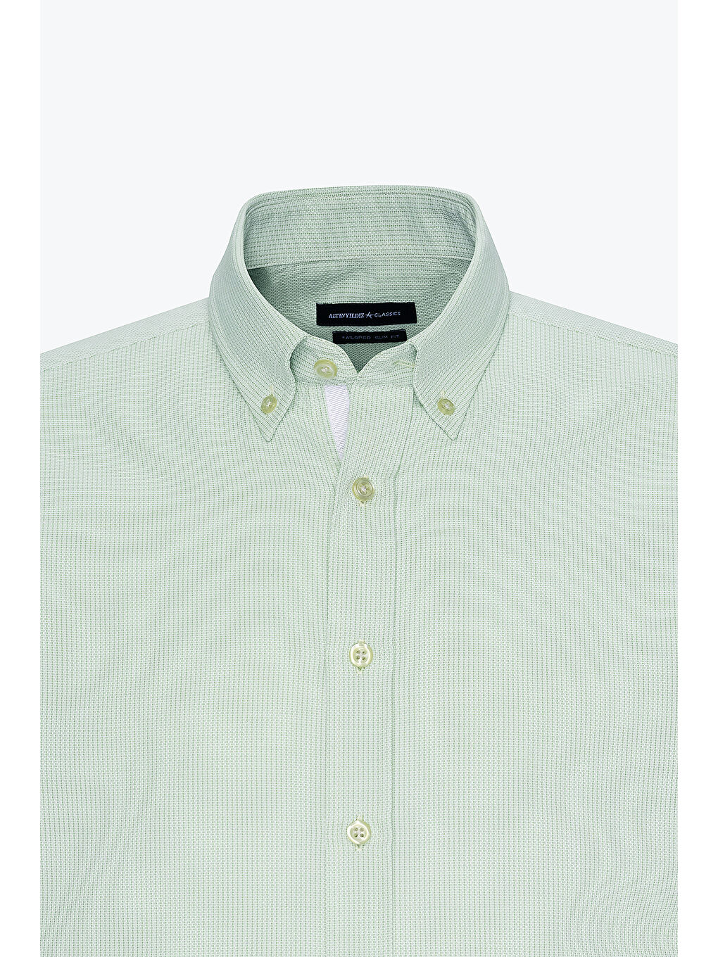 Erkek Yeşil Slim Fit Dar Kesim Düğmeli Yaka Armürlü Pamuklu Gömlek-8