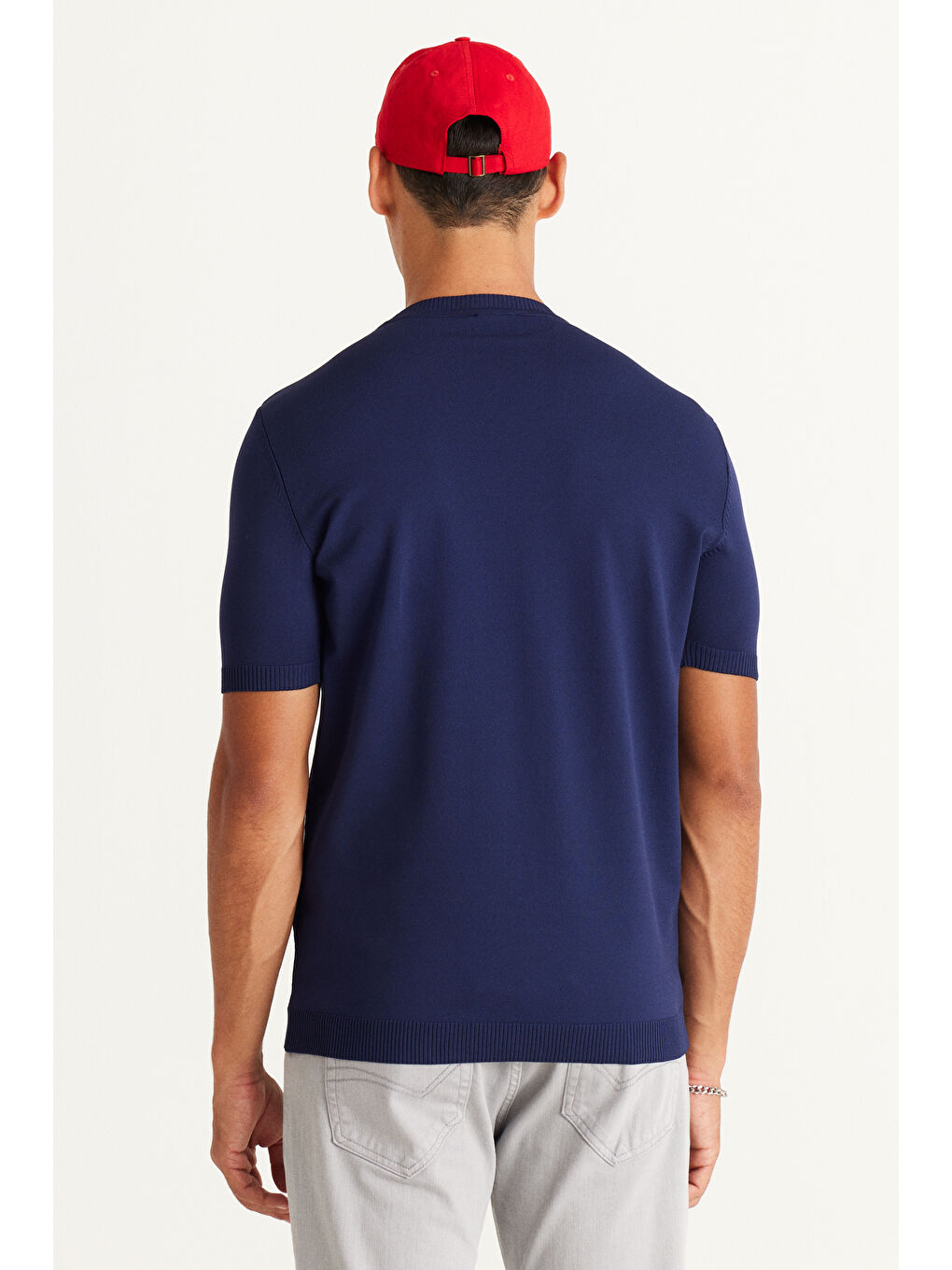 Erkek Lacivert Standart Fit Normal Kesim Bisiklet Yaka Triko Kazak-5