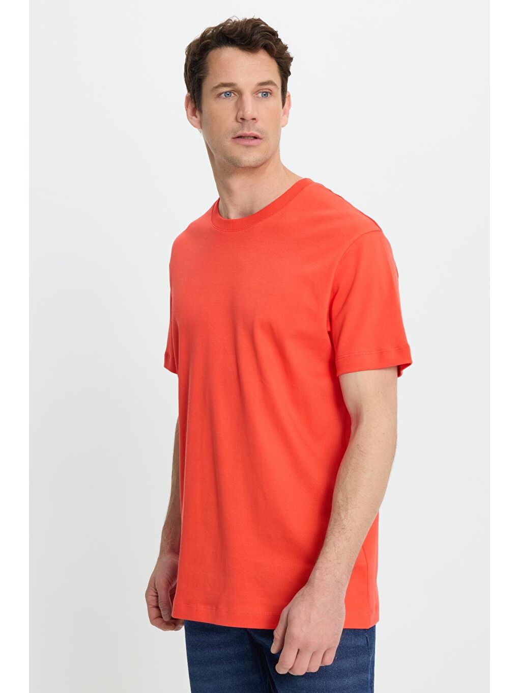 Turuncu Unisex Relax Fit Rahat Kesim %100 Pamuk Yumuşak Dokulu Hafif Kalın Nar Bisiklet Yaka Tişört-4