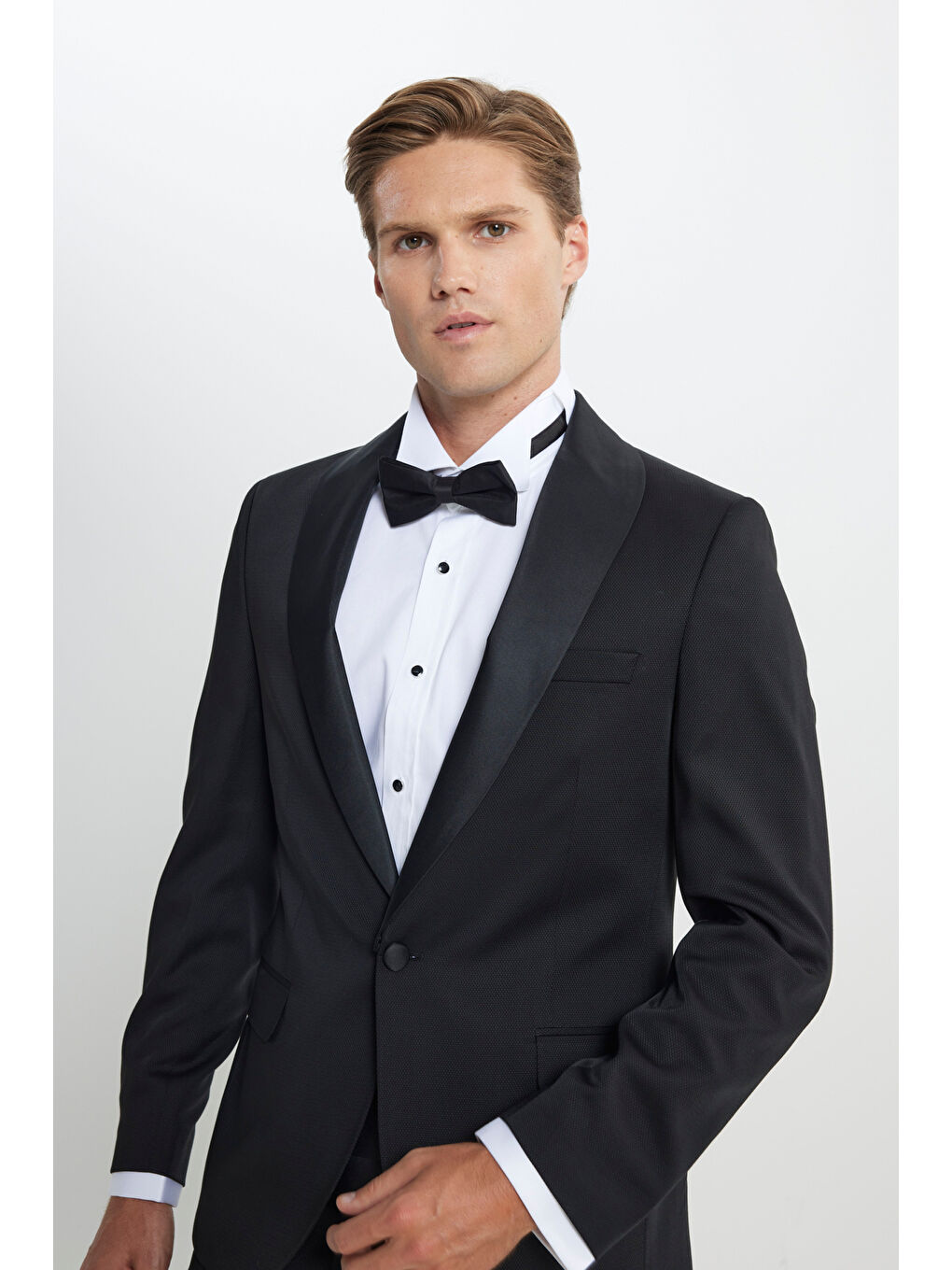 Erkek Siyah Slim Fit Dar Kesim Kırlangıç Yaka Desenli Klasik Smokin Takım-3