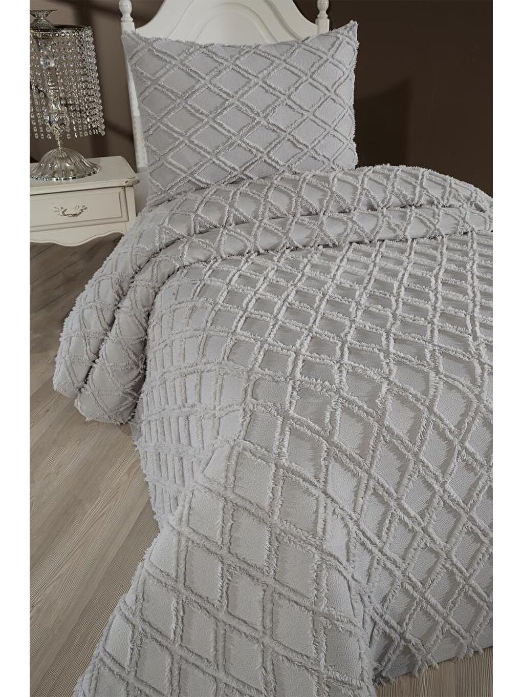 Vesya 2 Parça Tek Kişilik Pike Takımı Gri-1