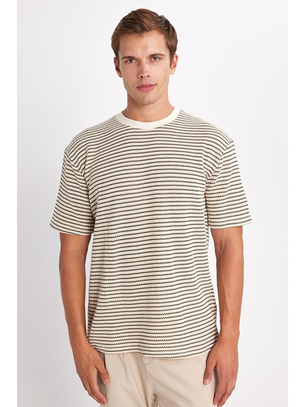 Karışık Erkek Relax Fit Rahat Kesim Pamuklu Bisiklet Yaka Örme Tişört-3