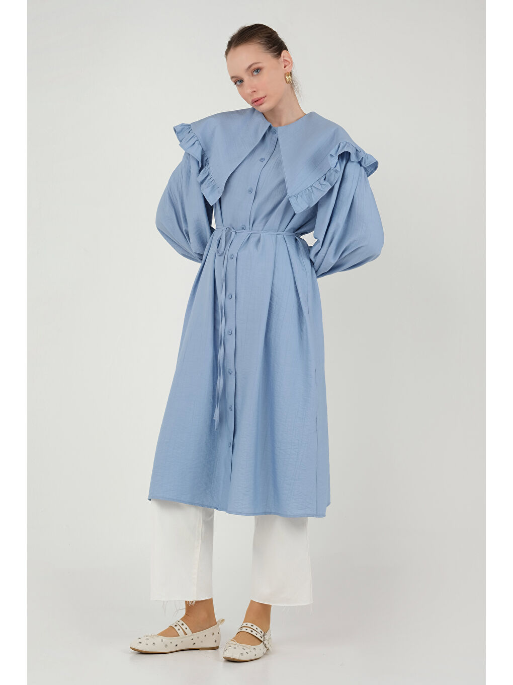 Yakası Fırfırlı Gömlek Bebe Mavi-1