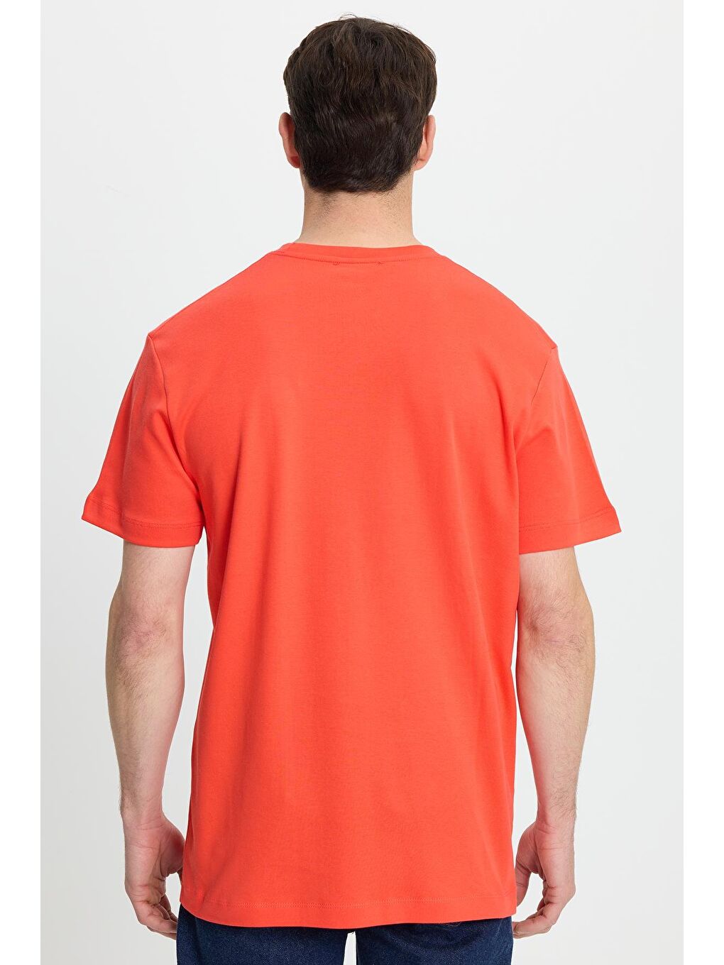 Turuncu Unisex Relax Fit Rahat Kesim %100 Pamuk Yumuşak Dokulu Hafif Kalın Nar Bisiklet Yaka Tişört-6