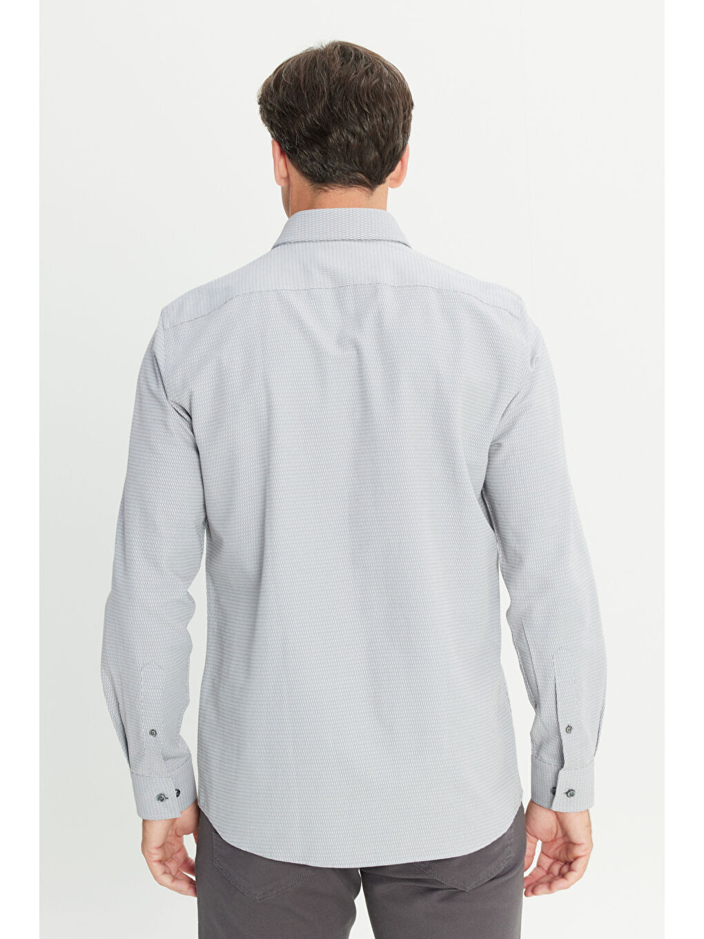 Erkek Gri Slim Fit Dar Kesim Klasik Yaka Pamuklu Armürlü Gömlek-5