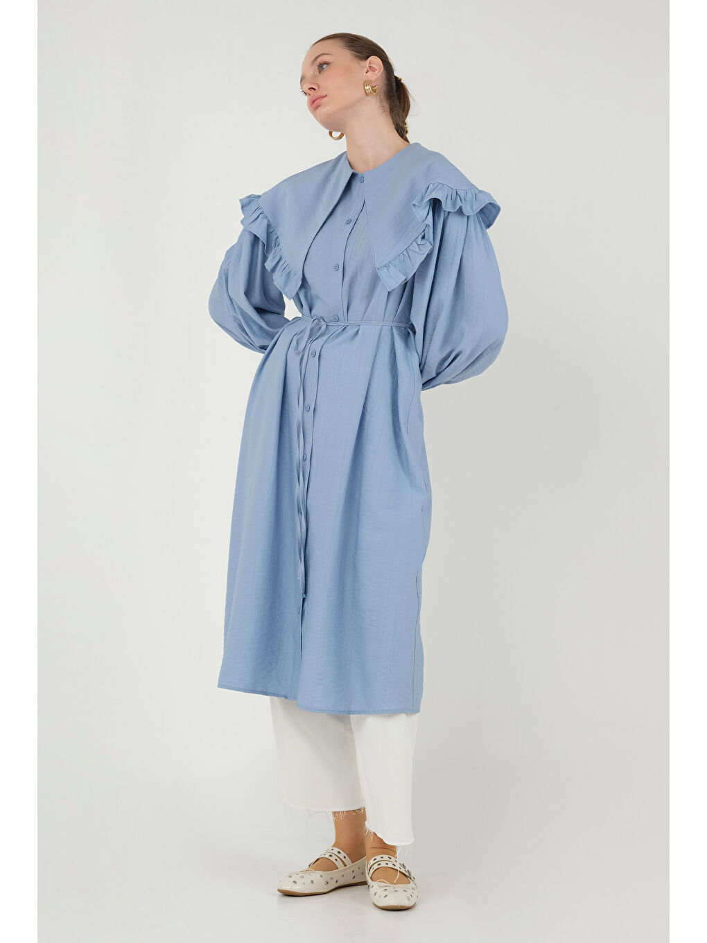 Yakası Fırfırlı Gömlek Bebe Mavi-2