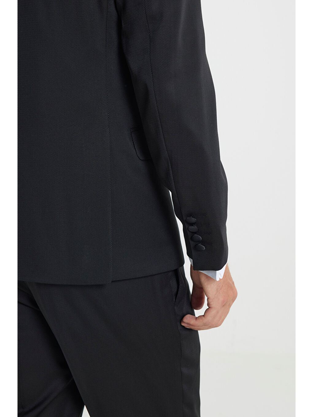 Erkek Siyah Slim Fit Dar Kesim Kırlangıç Yaka Desenli Klasik Smokin Takım-4