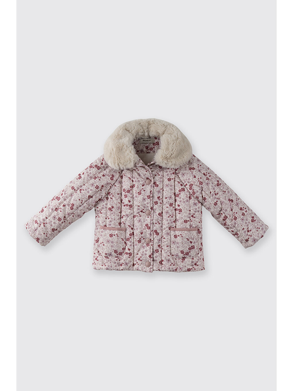 Kız Çocuk Çiçek Desenli Mont Ekru