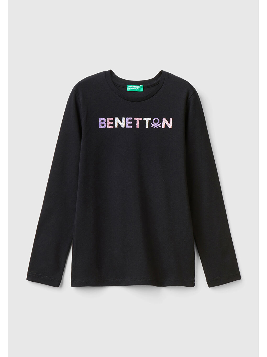 United Colors Of Benetton Kız Çocuk Siyah Önü Parıltılı Logo Baskılı Sweatshirt