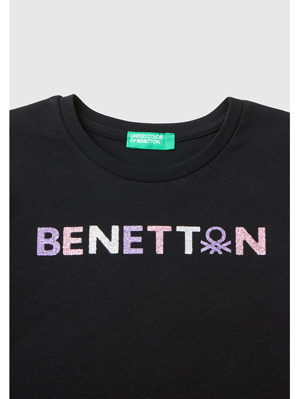 United Colors Of Benetton Kız Çocuk Siyah Önü Parıltılı Logo Baskılı Sweatshirt - 1