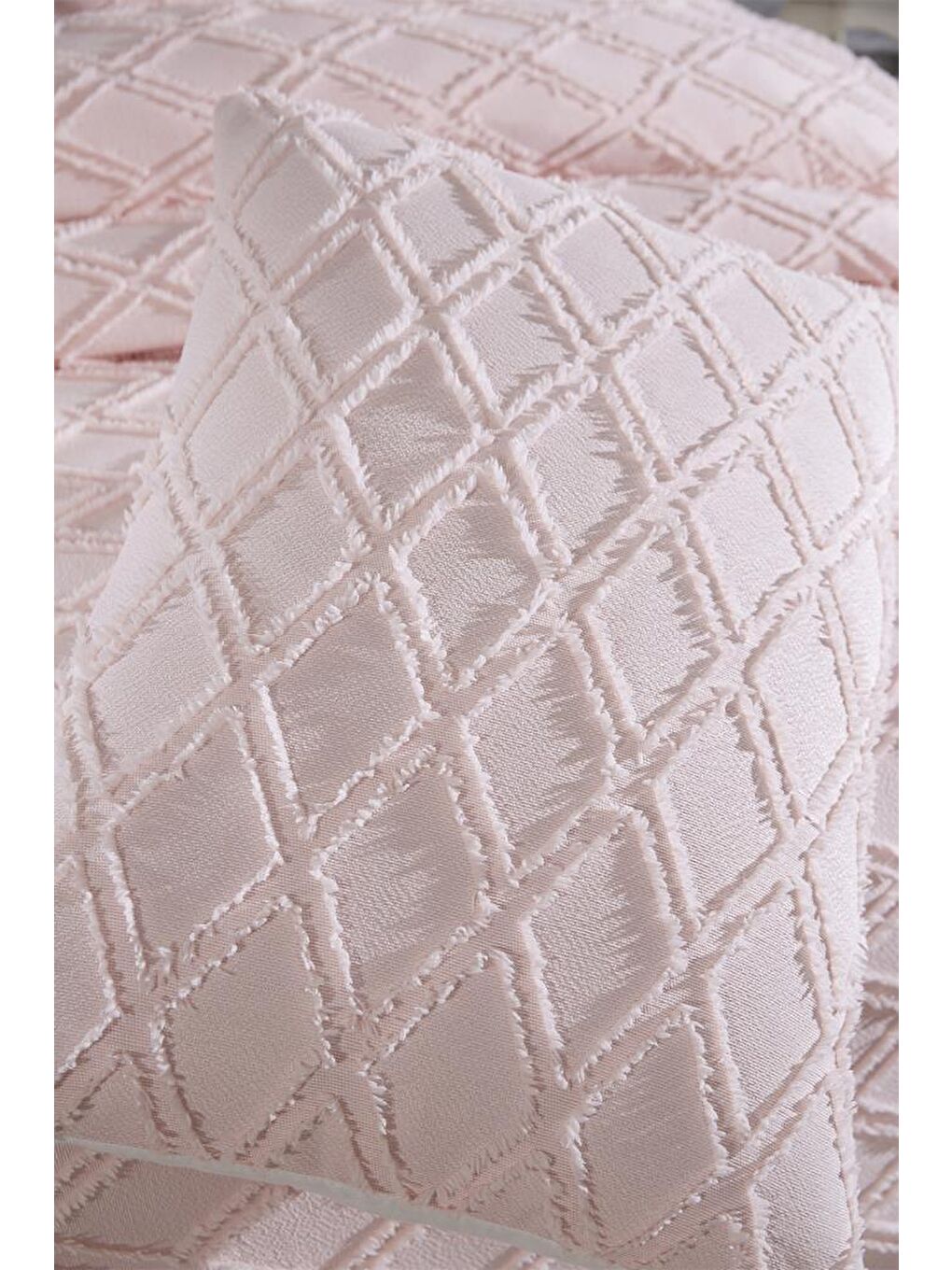 Pembe Vesya 3 Parça Çift Kişilik Pike Takımı Pudra-7