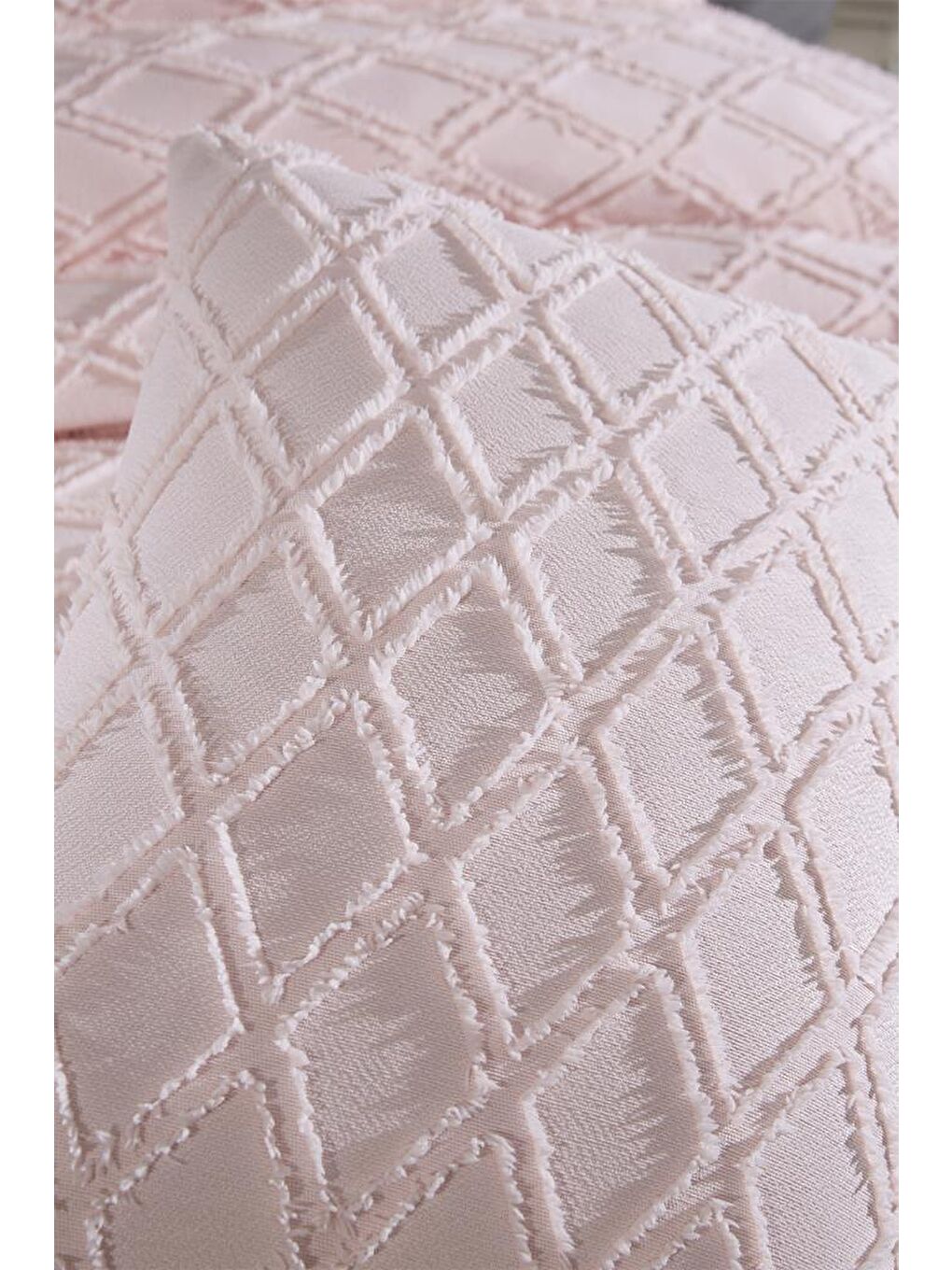 Pembe Vesya 3 Parça Çift Kişilik Pike Takımı Pudra-8