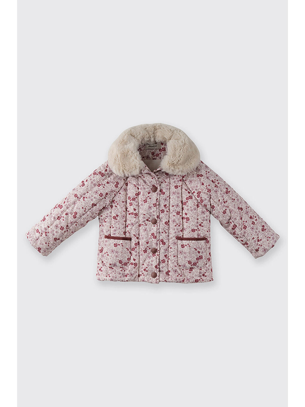 Kız Çocuk Çiçek Desenli Mont Ekru-2