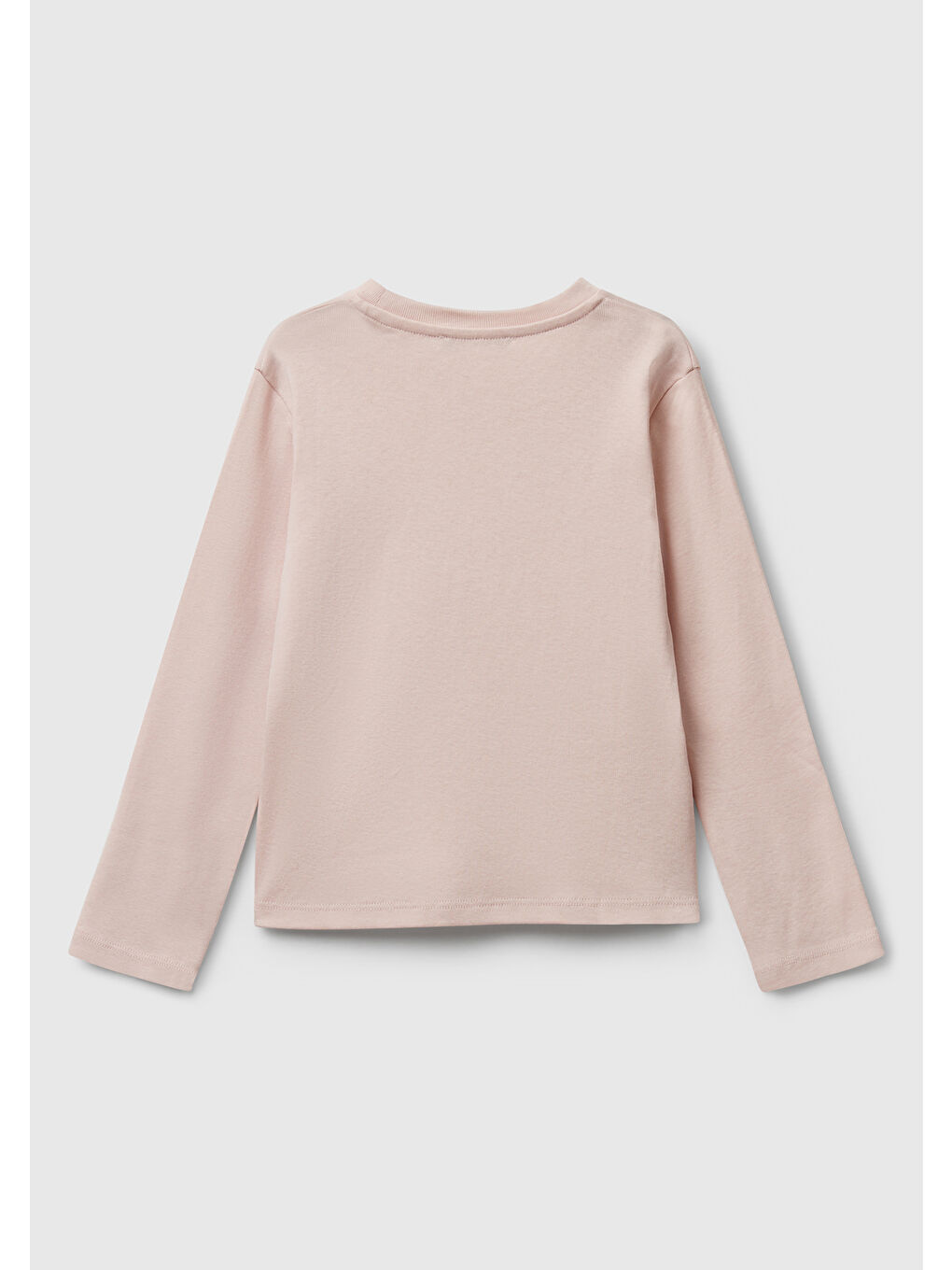 Kız Çocuk Toz Pembe Önü Parıltılı Logo Baskılı Slim Fit Uzun Kollu T-shirt-1