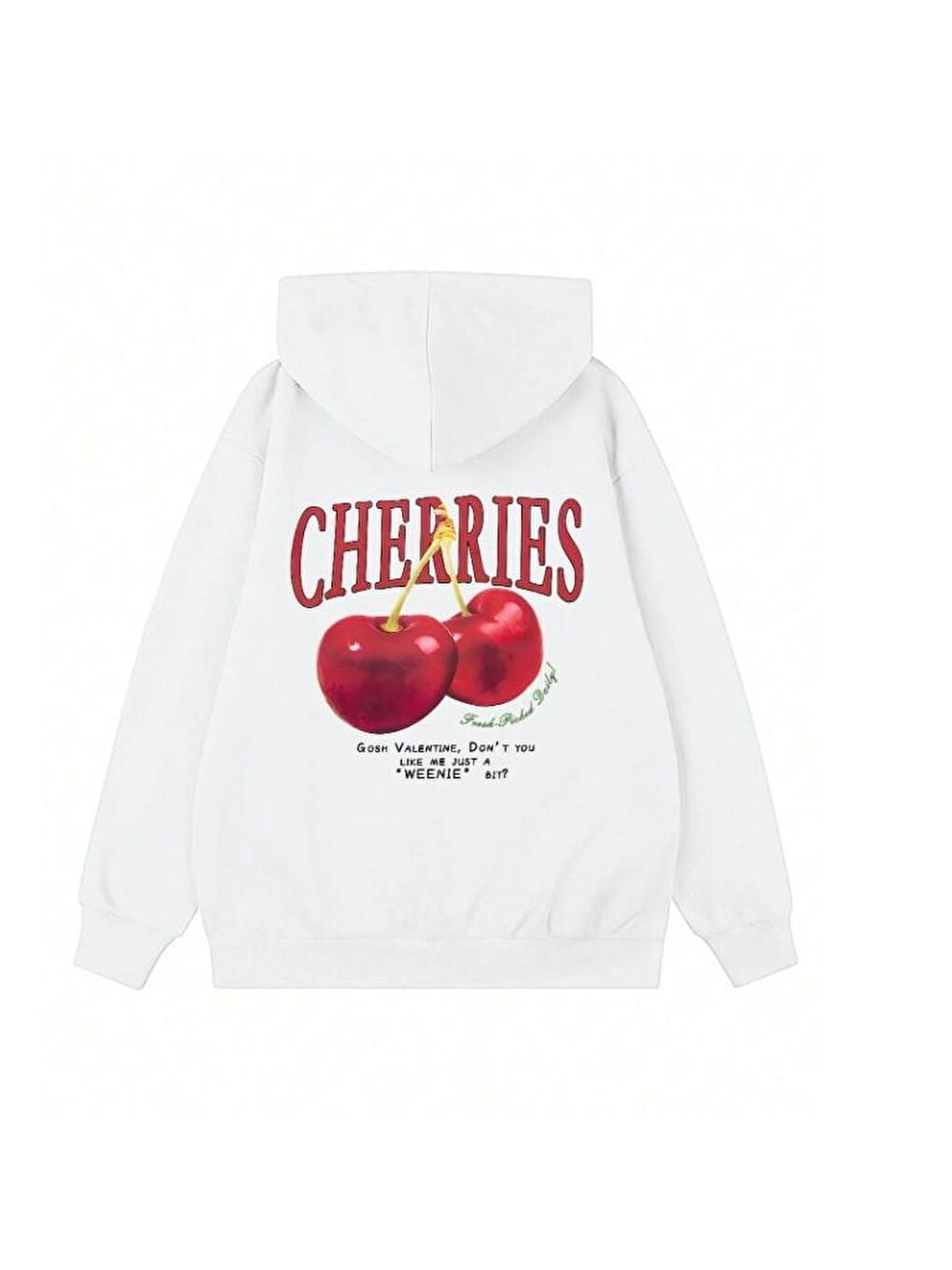 Touz Moda Beyaz Street Wear Cherry Baskılı Oversize Unisex Ecru Kapşonlu Hoodie Sweatshirt - 1