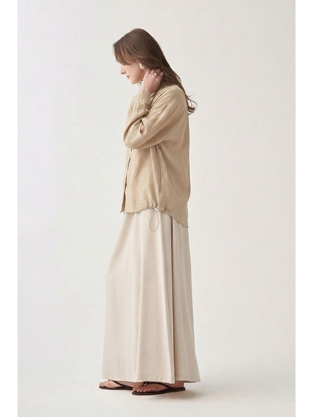 Bej-Düğmeli Oversize Ceket-1